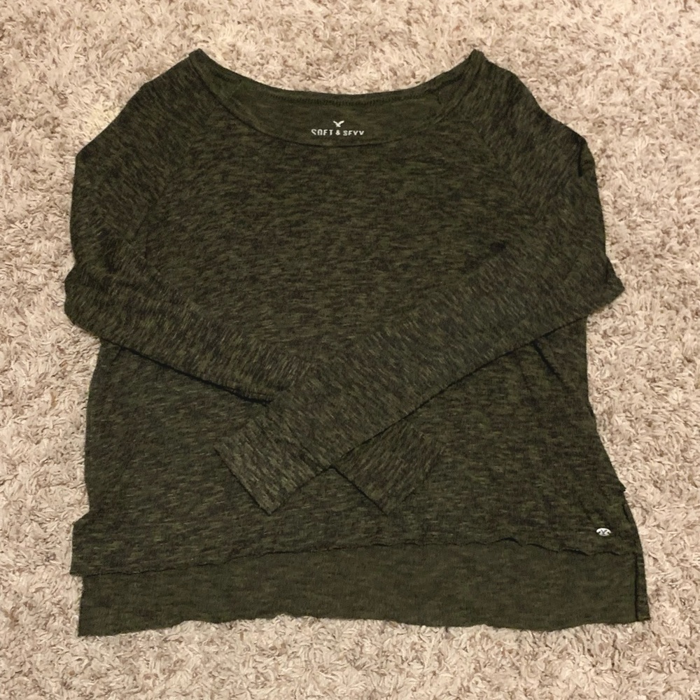 American Eagle XS Green Long-sleeved Top, Olive green moss green heather shirt